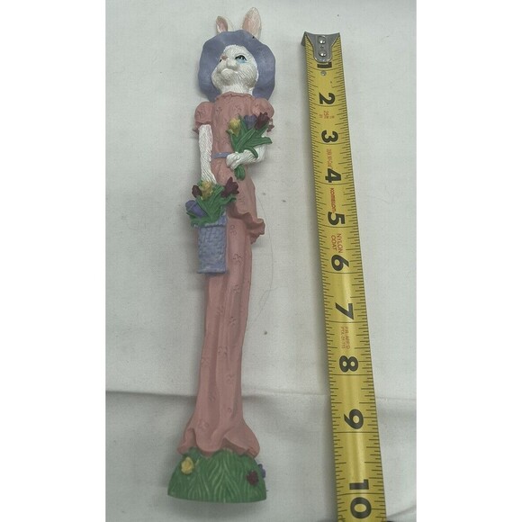 Vintage 1991 Resin Easter Bunny Rabbit Tall Thin Skinny figurine / Spring Flower - Picture 10 of 16